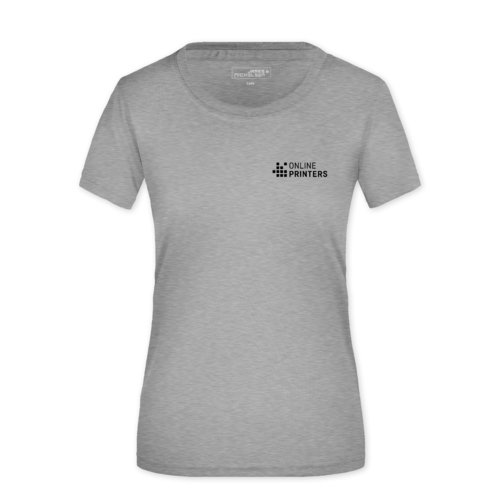 Grau meliertes Polyester T-Shirt für Damen mit kurzen Ärmeln.