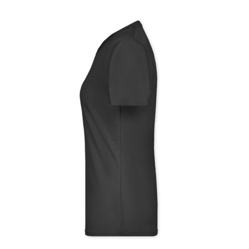 Schwarzes Polyester T-Shirt für Damen mit kurzen Ärmeln.