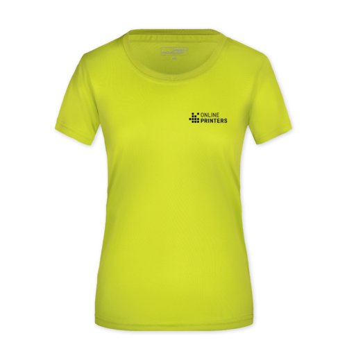 Neongelbes Polyester T-Shirt für Damen mit kurzen Ärmeln.