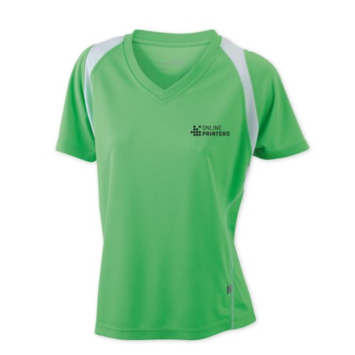Sportliches Damen-Laufshirt mit V-Ausschnitt und kurzen rmeln.