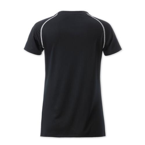 Schwarz-wei�es Polyester T-Shirt f�r Damen mit kurzen �rmeln.
