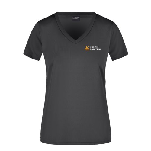 Schwarzes Polyester V-Ausschnitt Shirt für Damen.