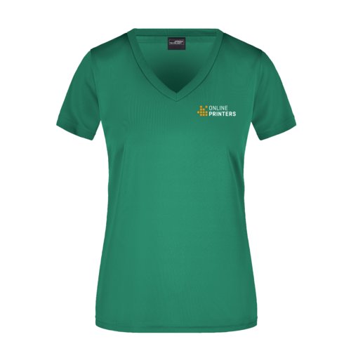 Grnes Funktions-Shirt fr Damen mit V-Ausschnitt und kurzen rmeln.
