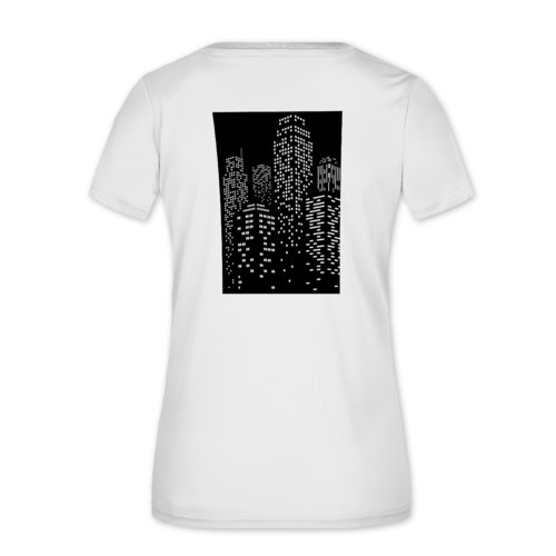 Weisses Polyester-Shirt mit V-Ausschnitt für Damen.