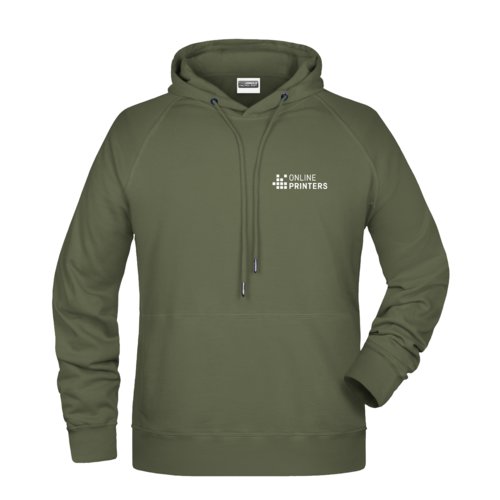 Grner Hoodie aus Stoff mit Kapuze und Kordelzug fr Herren.