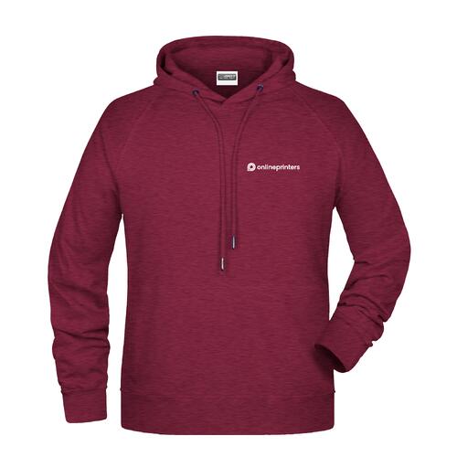 Burgunderfarbener Baumwoll-Polyester-Hoodie f�r Herren mit Kapuze und Kordelzug.
