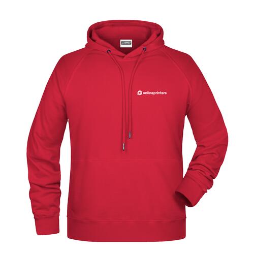 Roter Baumwoll-Polyester-Hoodie f�r Herren mit Kordelzug.