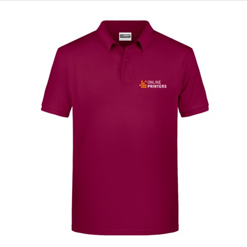 Burgunderrotes Baumwoll-Poloshirt fr Herren mit kurzer Knopfleiste.