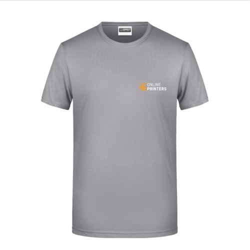 Hellgraues Baumwoll-T-Shirt für Herren mit kurzen Ärmeln.