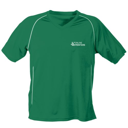 Grünes Sport-T-Shirt aus Funktionsmaterial mit V-Ausschnitt.