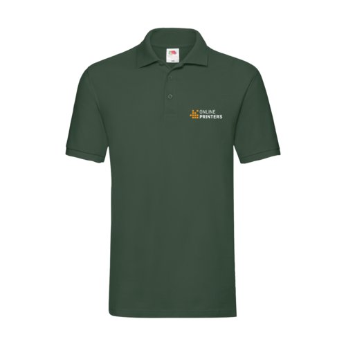 Dunkelgrünes Poloshirt aus Baumwolle mit kurzen Ärmeln.