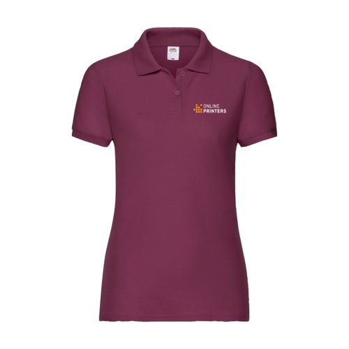 Burgunderfarbenes Damen-Poloshirt aus Polyester-Baumwoll-Gemisch.
