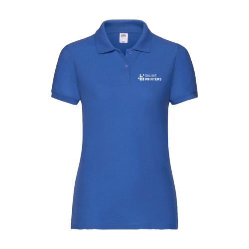 Knigsblaues Damen-Poloshirt aus Baumwollmischgewebe mit kurzem rmel.