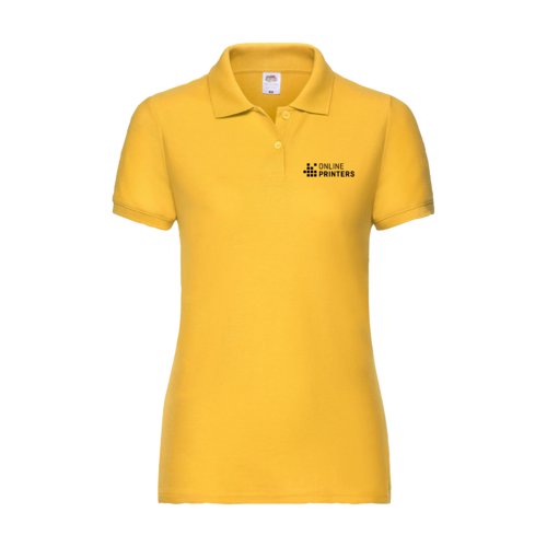 Gelbes Baumwoll-Poloshirt fr Damen mit kurzen rmeln.