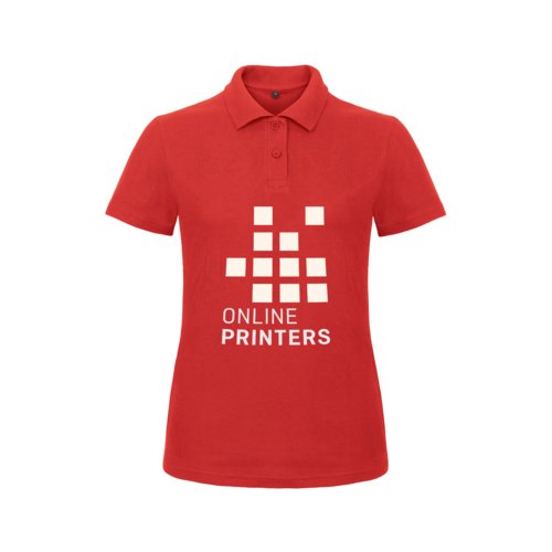 Rotes Baumwoll-Poloshirt für Damen mit kurzer Knopfleiste.
