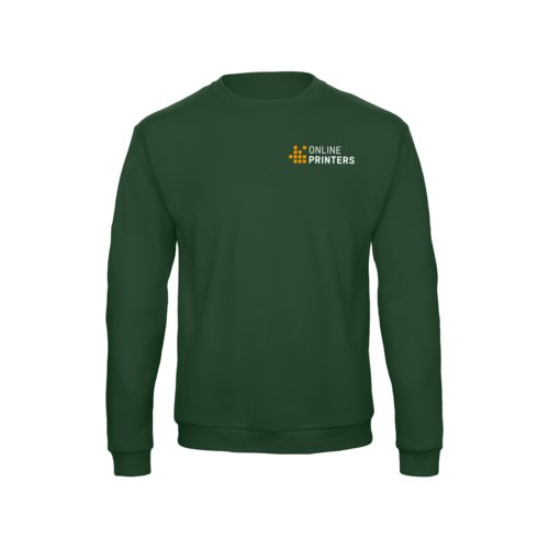 Dunkelgrünes Sweatshirt aus Stoff mit langen Ärmeln und Rundhalsausschnitt.