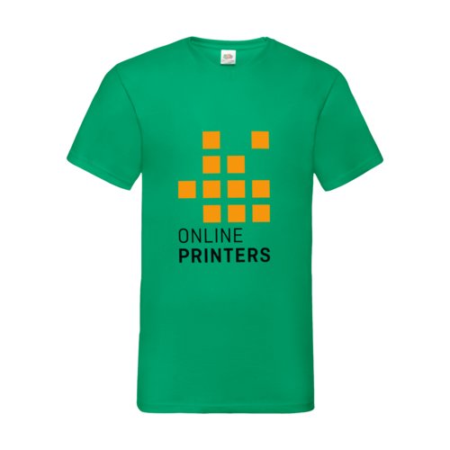 Grnes Baumwoll-T-Shirt mit V-Ausschnitt und kurzen rmeln.