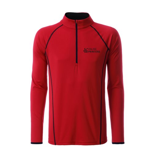 Rotes Longsleeve aus Polyester mit Reißverschluss.