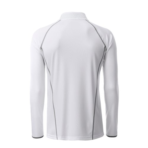 Weißes Polyester Langarmshirt mit silbernen Details.