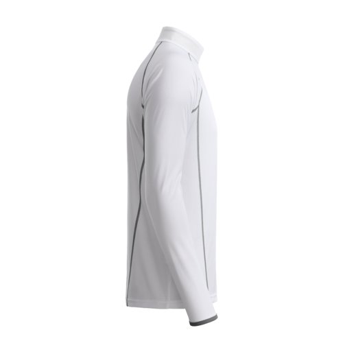 Weißes Polyester-Langarmshirt für Herren mit Stehkragen.