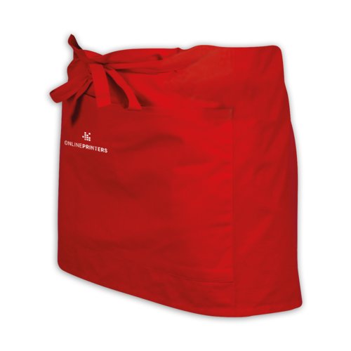 Rote Baumwollschrze mit aufgesetzter Tasche und Bindebndern.