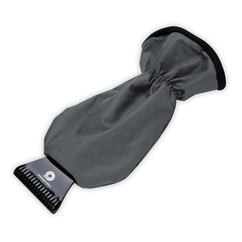 Grauer Eiskratzer mit Handschuh und elastischem Bündchen.