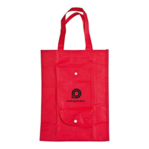 Rote Non-Woven-Einkaufstasche mit Druckknopf.