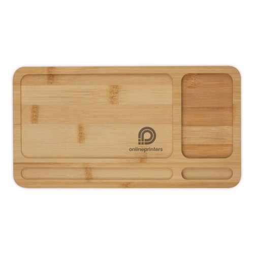 Heller Bambus Schreibtisch-Organizer mit Wireless Charger.