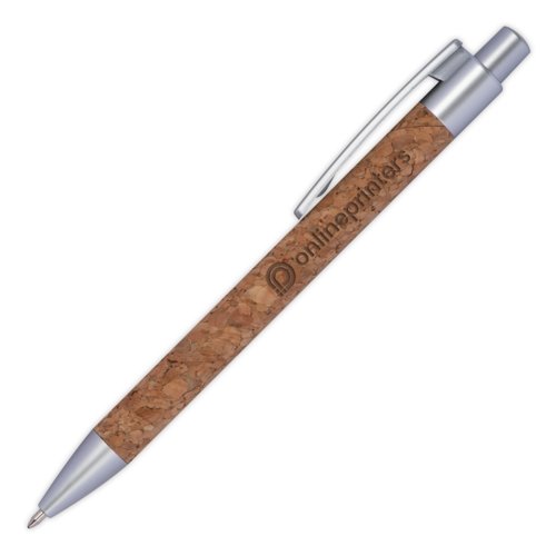 Kork-Kugelschreiber mit Clip und Druckmechanismus.