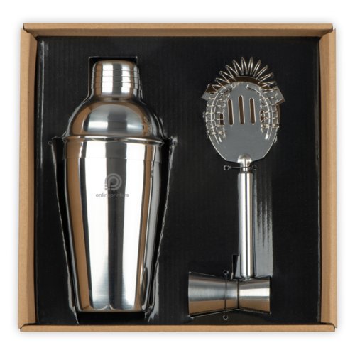 Graues Metall Cocktailset, 3-teilig.