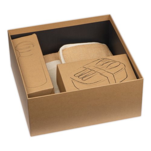 Geschenkset mit verschiedenen Produkten in einer Schachtel.