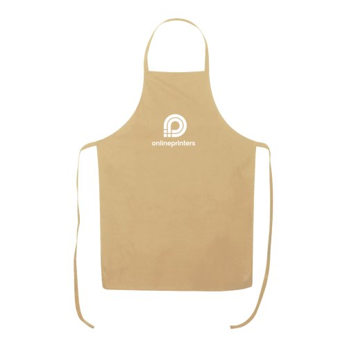 Beige Baumwoll-Schrze mit verstellbarem Nackenband und langen Bindebndern.