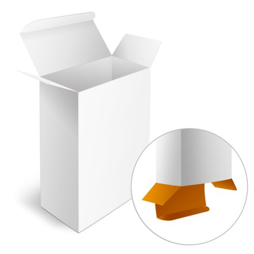 Papier Faltschachtel mit gegenüberliegenden Einstecklaschen.