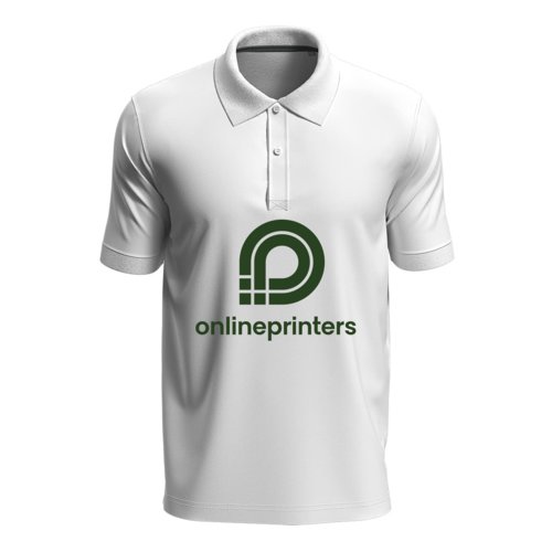 Weies Baumwoll-Poloshirt, Unisex mit kurzen rmeln und Knopfleiste.
