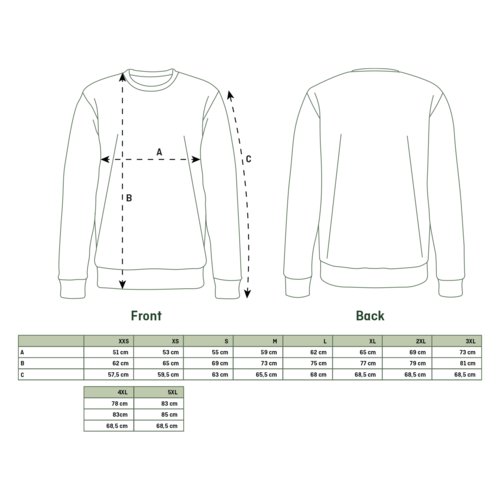 Unisex Sweatshirt aus Stoff mit Rundhalsausschnitt und langen Ärmeln.