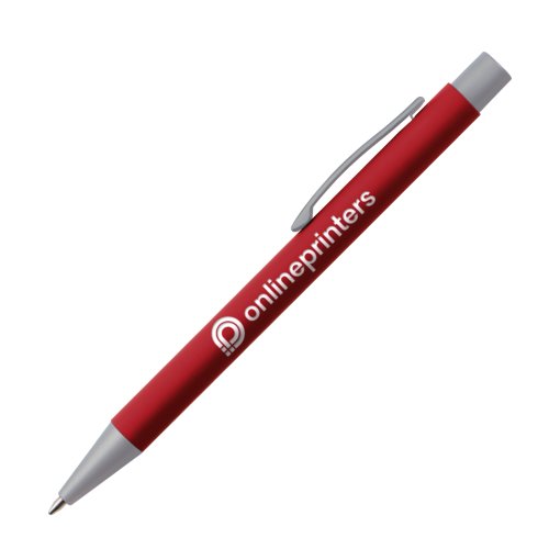 Roter Kugelschreiber mit Clip und Druckmechanismus.