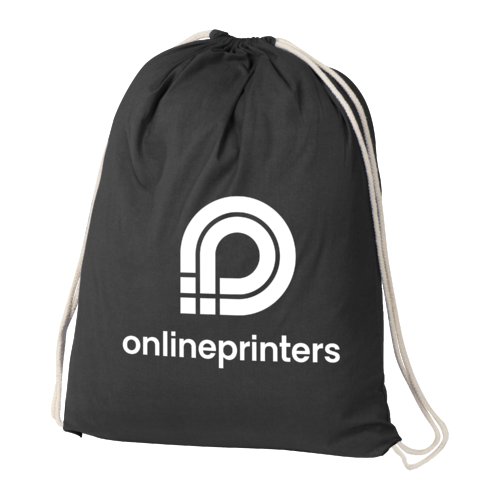 Schwarzer Baumwoll-Gymbag mit Kordelzug.