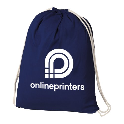 Dunkelblauer Baumwoll-Gymbag mit Kordelzug.