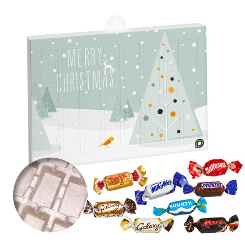 Adventskalender aus Pappe mit 24 Fächern zum Befüllen.