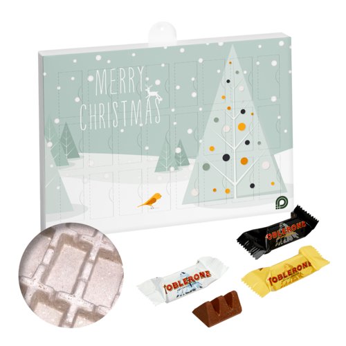 Weißer Adventskalender aus Karton mit 24 Türchen.