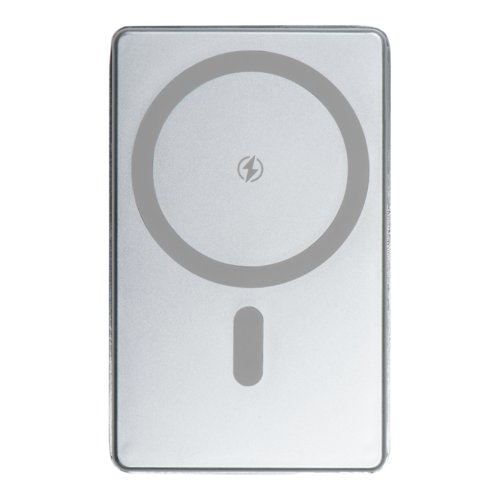 Graue Powerbank mit 5.000 mAh Kapazität.