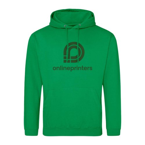 Grner Stoff-Hoodie mit Kapuze und Kngurutasche.