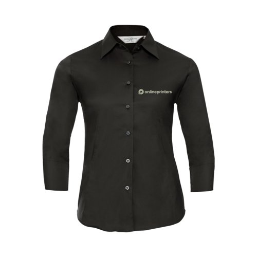 Schwarze Bluse mit langen rmeln und Knopfleiste.