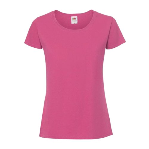 Fuchsiafarbenes Baumwoll-T-Shirt für Damen mit kurzen Ärmeln.