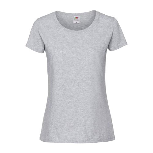 Grau meliertes Baumwoll-T-Shirt für Damen mit kurzen Ärmeln.