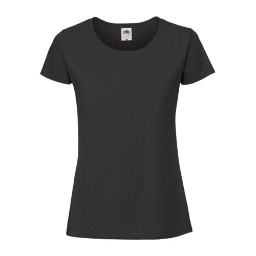 Schwarzes Baumwoll-T-Shirt für Damen mit kurzen Ärmeln und Rundhalsausschnitt.