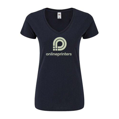 Dunkelblaues Damen T-Shirt mit V-Ausschnitt.