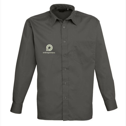 Graues Poplin-Hemd fr Herren mit Knopfleiste und Brusttasche.