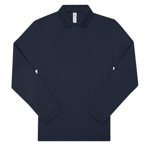 Marineblaues Baumwoll-Poloshirt mit langen Ärmeln und Knopfleiste.