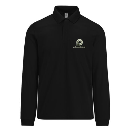 Schwarzes Langarm-Poloshirt mit Knopfleiste.